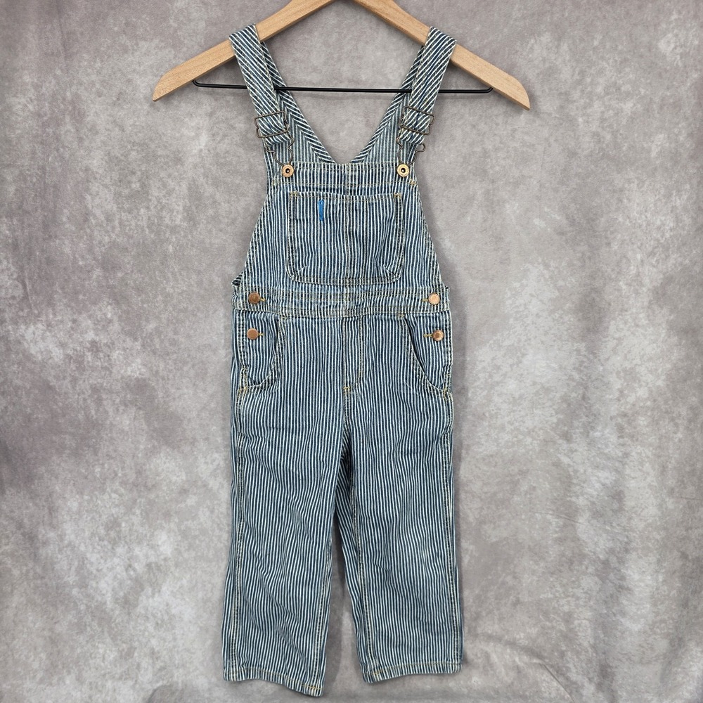 OshKosh Bgosh Kids Blue Hickory Stripe Denim Carpenter Bib Overalls 4T